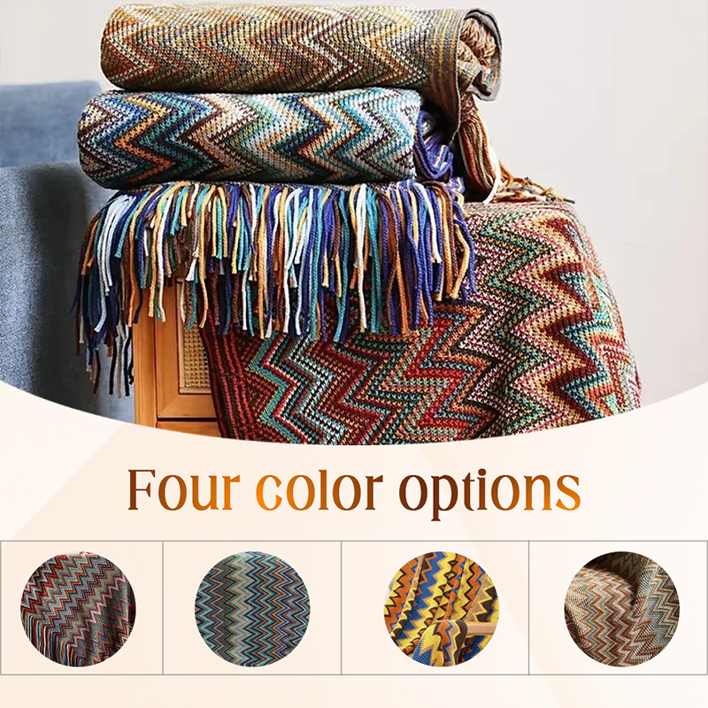 ✨Boho csíkos rojtos takaró - 🥰Bőrbarát textúra, puha és kényelmes