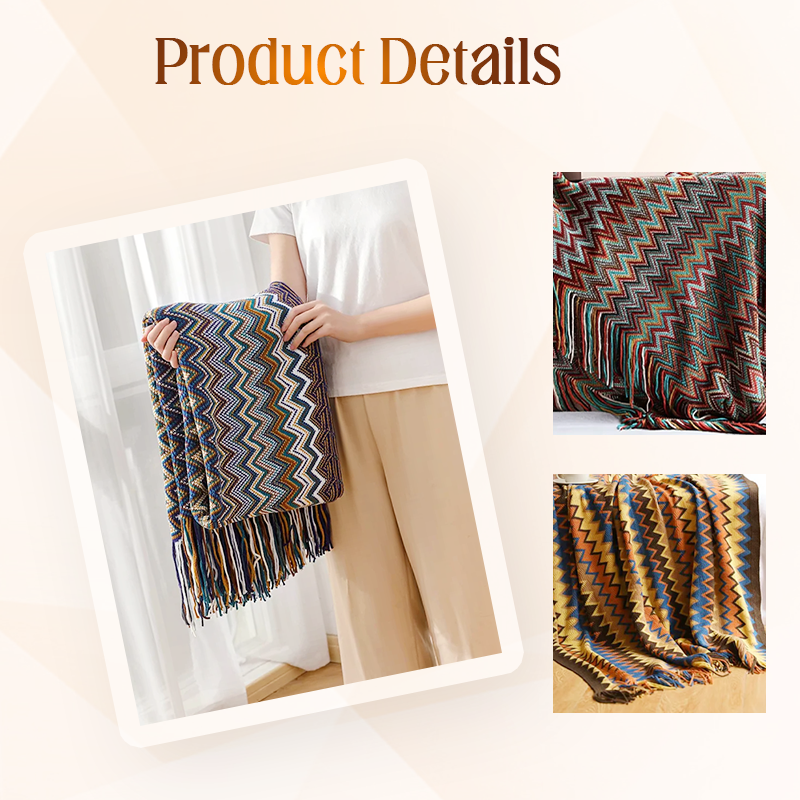 ✨Boho csíkos rojtos takaró - 🥰Bőrbarát textúra, puha és kényelmes