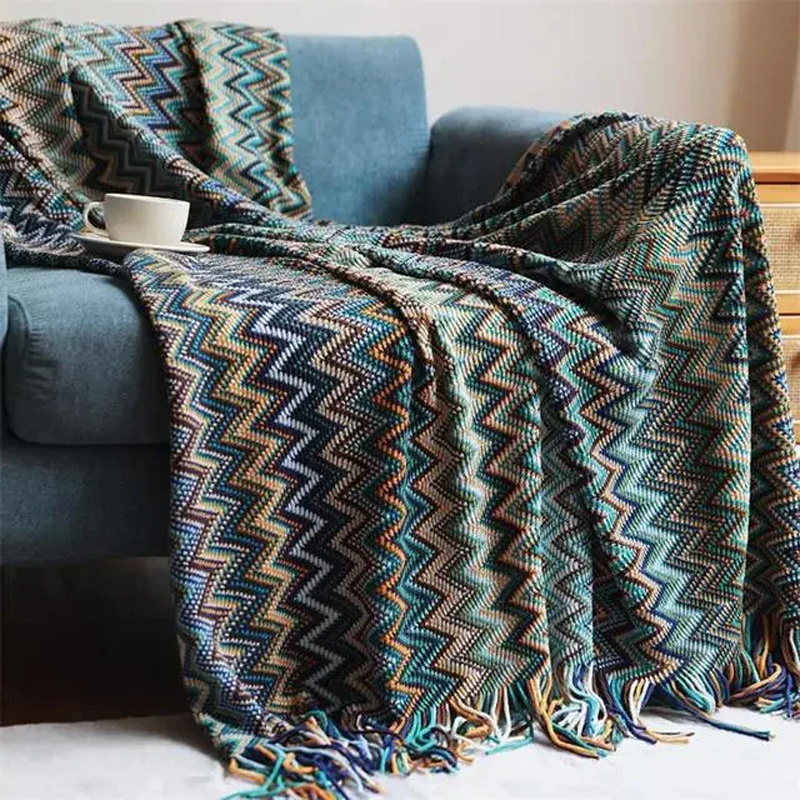 ✨Boho csíkos rojtos takaró - 🥰Bőrbarát textúra, puha és kényelmes