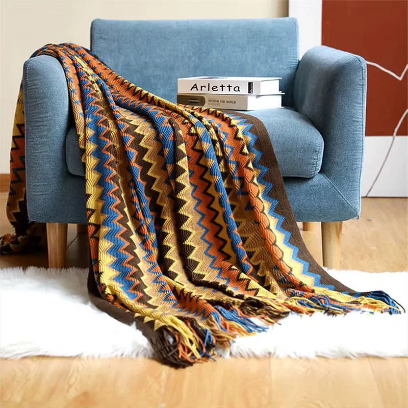 ✨Boho csíkos rojtos takaró - 🥰Bőrbarát textúra, puha és kényelmes