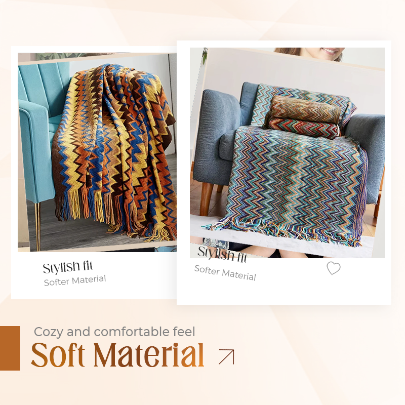 ✨Boho csíkos rojtos takaró - 🥰Bőrbarát textúra, puha és kényelmes