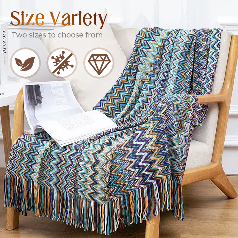 ✨Boho csíkos rojtos takaró - 🥰Bőrbarát textúra, puha és kényelmes