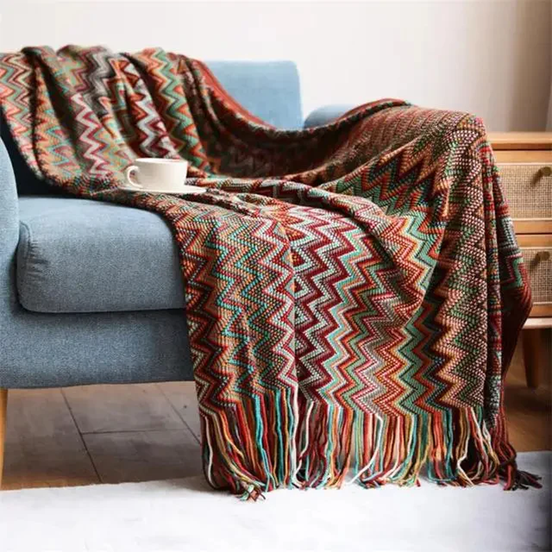 ✨Boho csíkos rojtos takaró - 🥰Bőrbarát textúra, puha és kényelmes