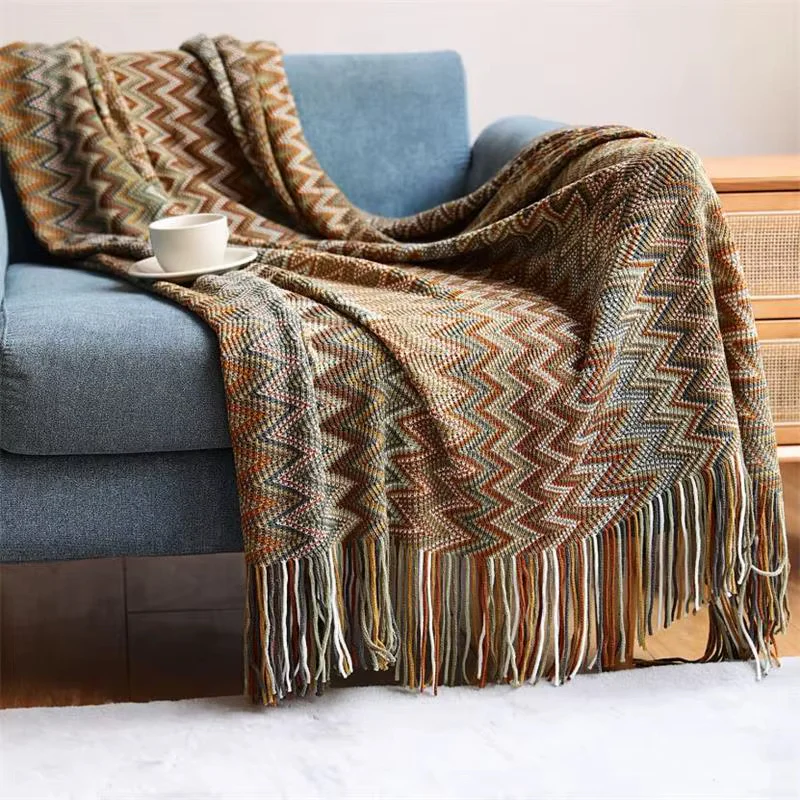 ✨Boho csíkos rojtos takaró - 🥰Bőrbarát textúra, puha és kényelmes