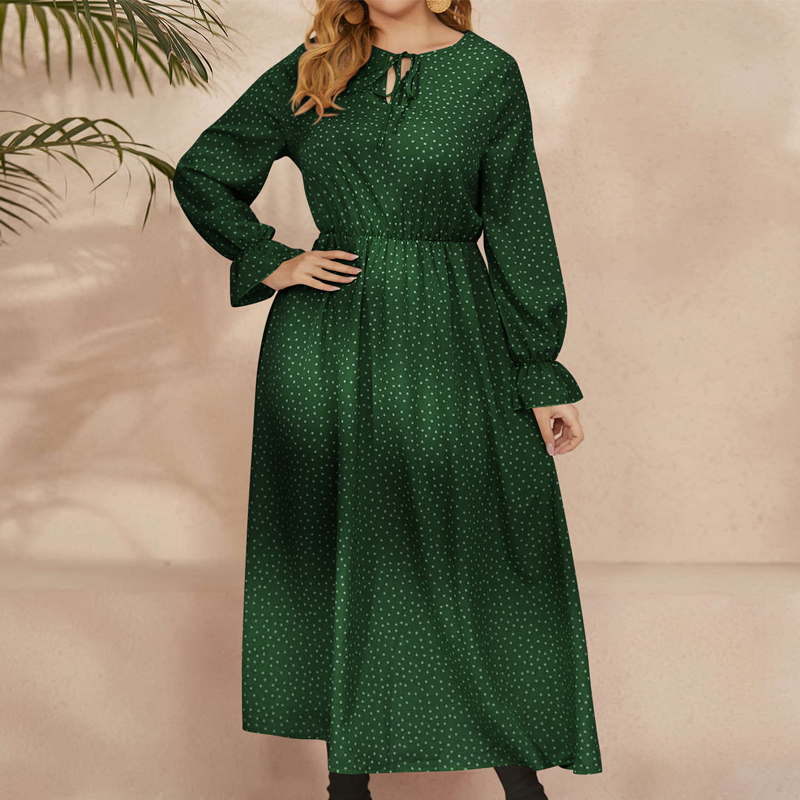 【L-4XL】👗Polka dot long-sleeved dress