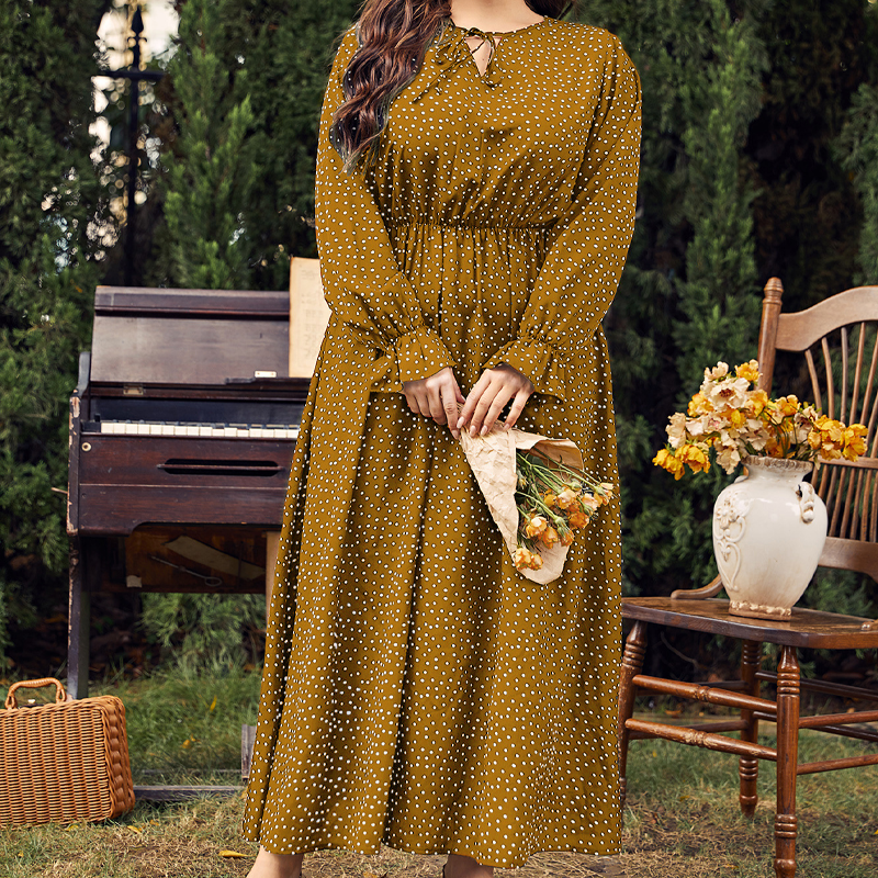 【L-4XL】👗Polka dot long-sleeved dress