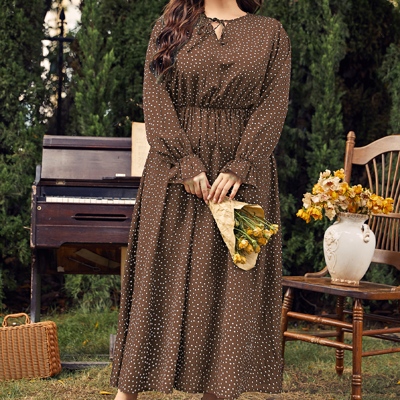 【L-4XL】👗Polka dot long-sleeved dress