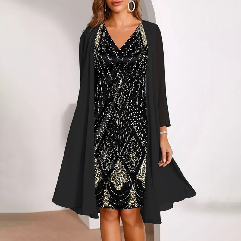 【M-3XL】💞Női ruha + hosszú kabát szett