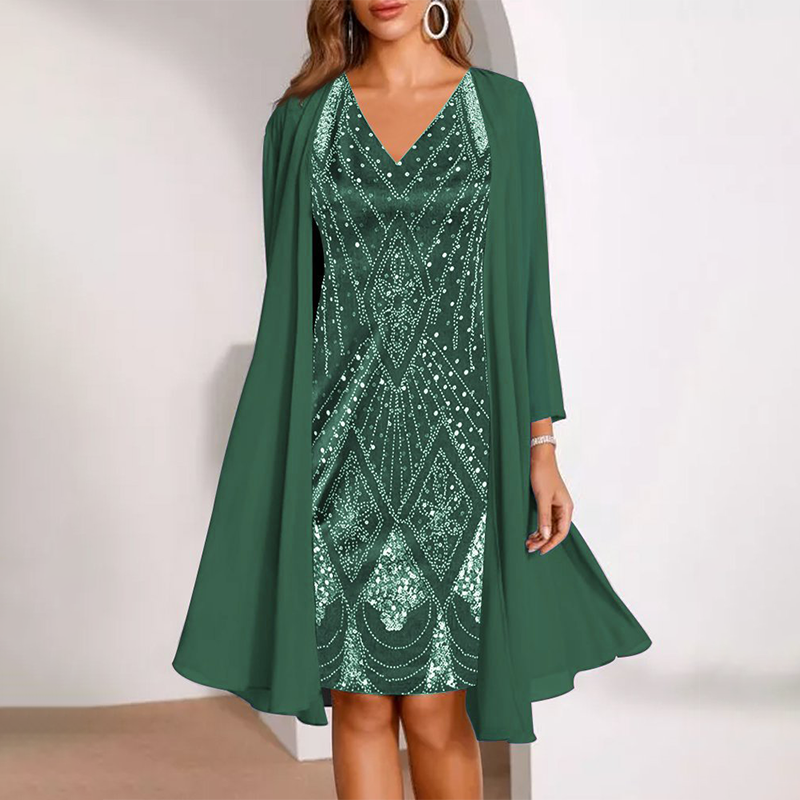 【M-3XL】💞Női ruha + hosszú kabát szett