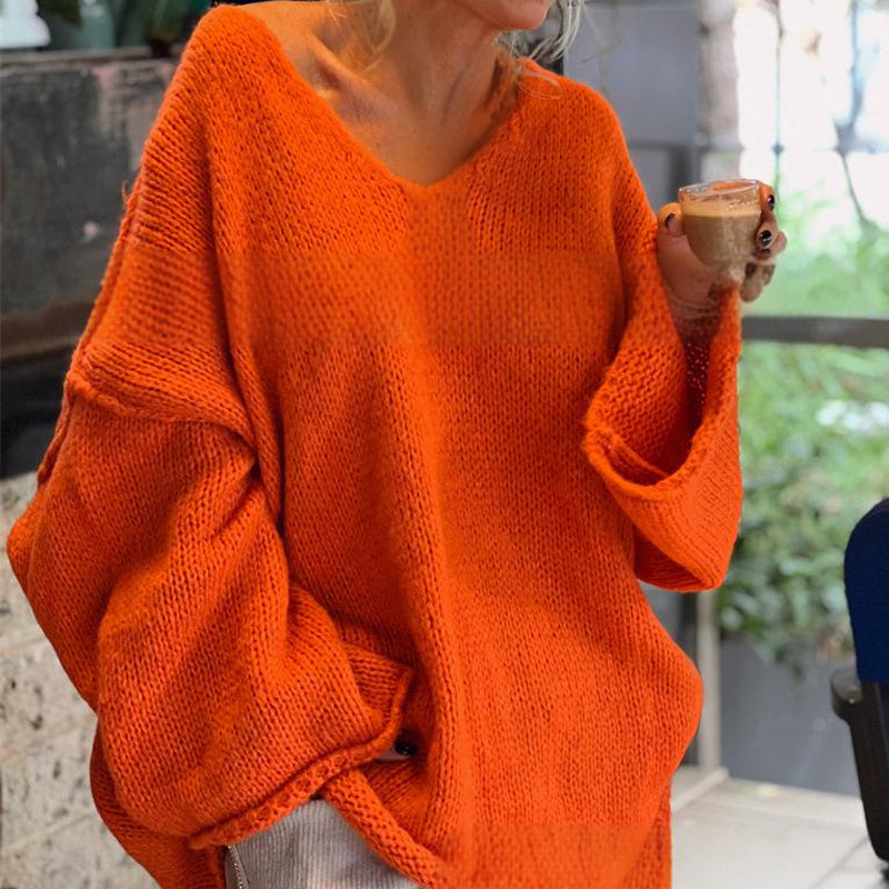 【S-XL】💖Női laza V-nyakú, hosszú ujjú pulóver