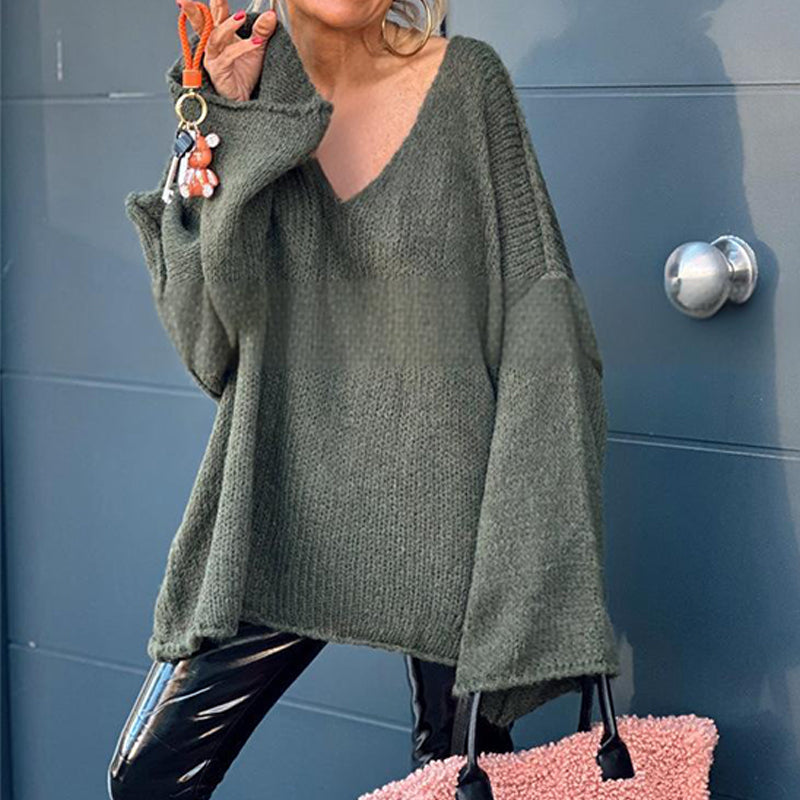 【S-XL】💖Női laza V-nyakú, hosszú ujjú pulóver