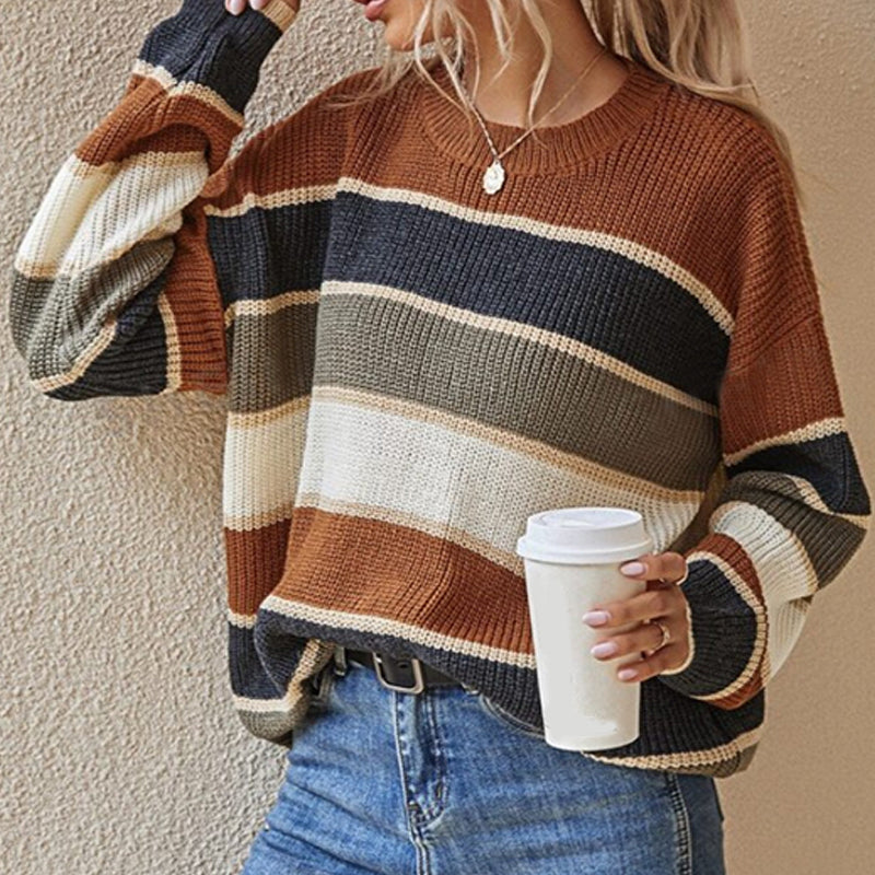 【S-XL】💞Női laza csíkos hosszú ujjú pulóver