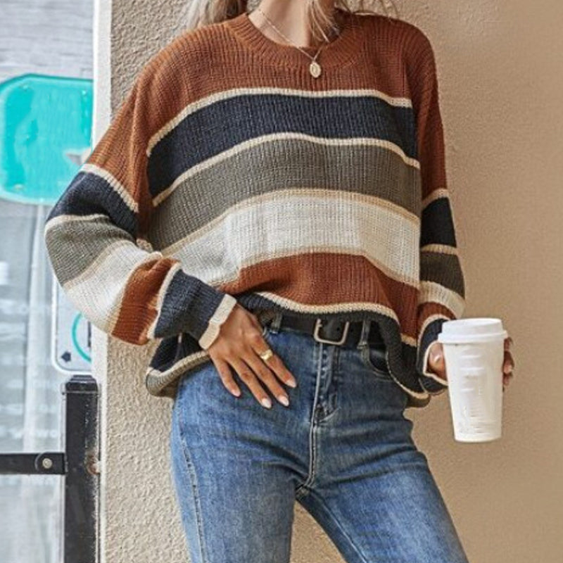 【S-XL】💞Női laza csíkos hosszú ujjú pulóver