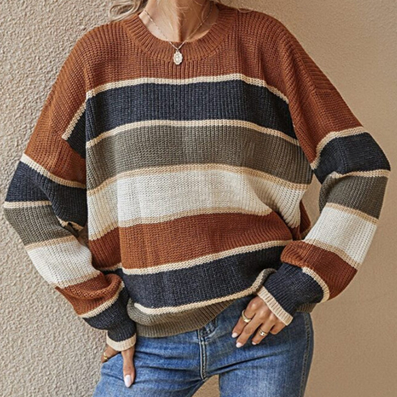 【S-XL】💞Női laza csíkos hosszú ujjú pulóver