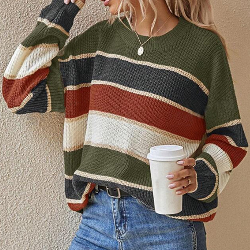 【S-XL】💞Női laza csíkos hosszú ujjú pulóver