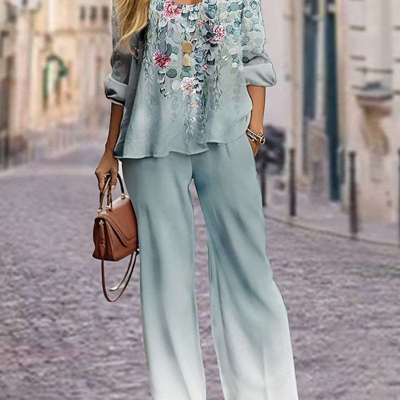 【S-4XL】🌸Női puha, alkalmi felső és széles szárú nadrág szett